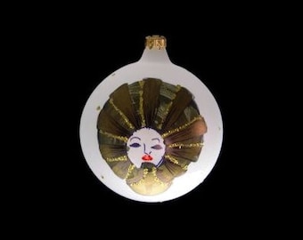 Vintage Laved Limited Edition Frosted Ball Holiday Ornament with Hand Painted Face Made in Italy