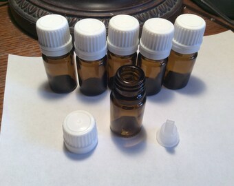 6 Amber Glass bottles! .5ml essential oil, beads Many uses!