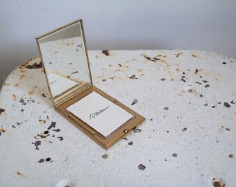 Antique compact Pilcher Art Deco compact brushed goltone finish original puff free shipping to USA