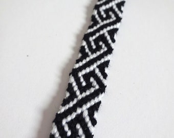 Black and white spiral greek meander pattern friendship bracelet