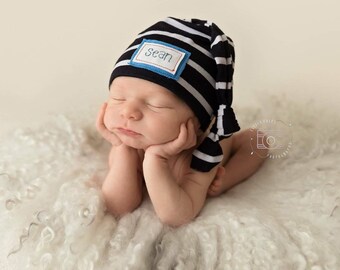 Personalized Newborn hat, baby name hat, hospital hat, black baby hat, name hat, personalized twins hat, personalized baby hat, macknbean