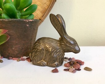 Vintage Brass Bunny Rabbit, Brass Animal Figurine, Garden Creature
