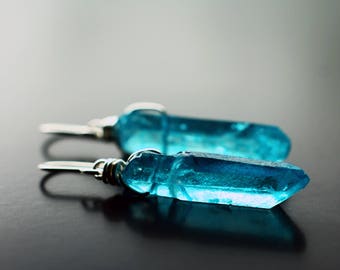 Aqua blue quartz earrings | Sterling silver aqua earrings | Blue crystal earrings | Aqua gemstone jewellery | Boho earrings | Minimalist