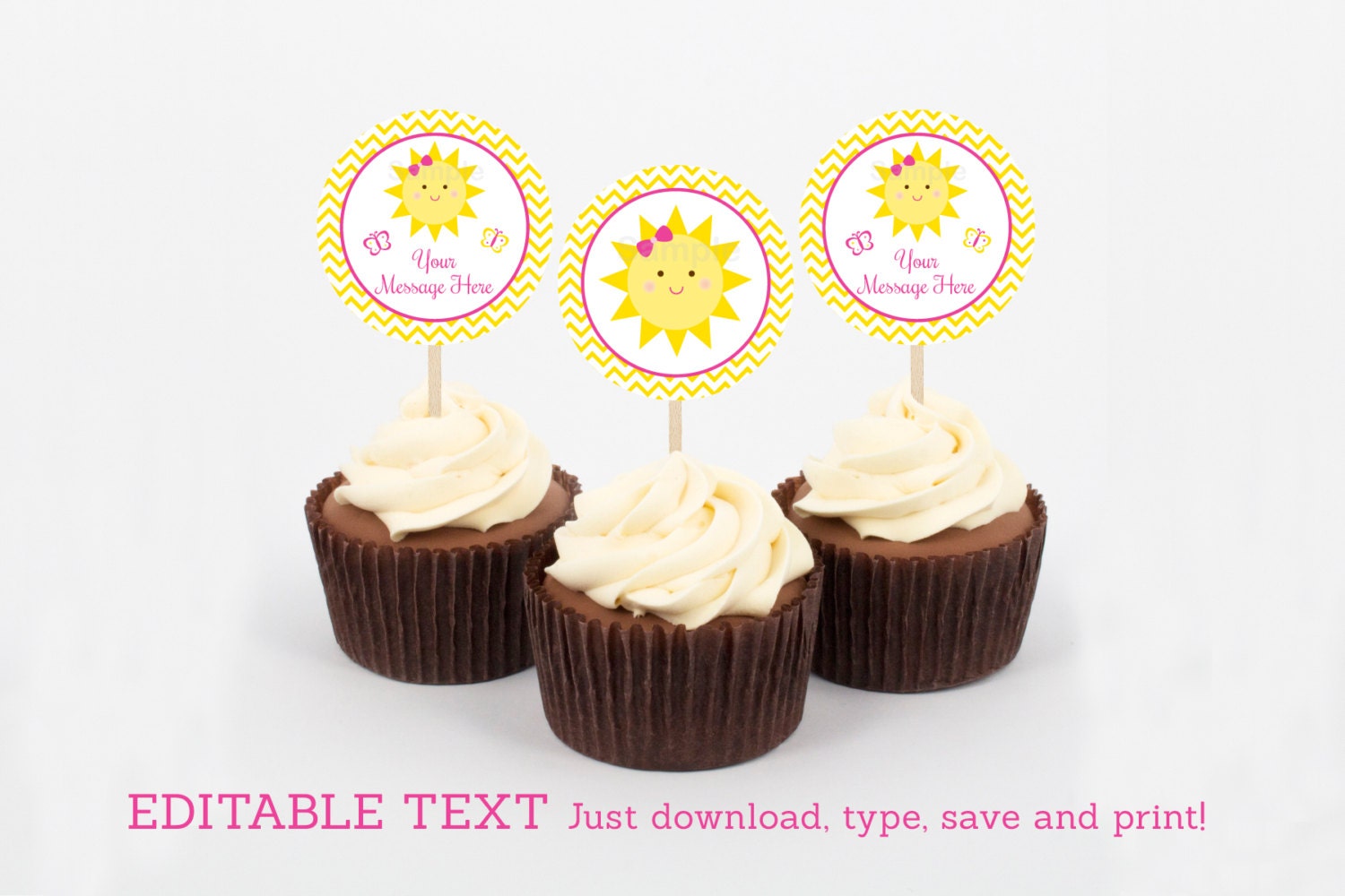 Sunshine Cupcake Toppers / You Are My Sunshine Birthday