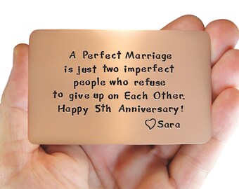 Wallet Insert Card, Copper Wallet Insert, Wedding Anniversary, Anniversary, Gift for Husband, Gift for Men, Personalized, Copper Card