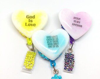 Heart Shaped Retractable Badge Holder - Heart Shaped ID Badge Holder - Heart Nurse Badge Holder