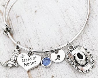 Personalized Bridesmaid Wedding Gift -Country Rustic Wedding Bridesmaid Charm Bracelet -Thank You Gift for Bridal Party -Choose your Charms