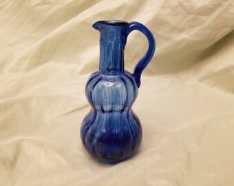 Hand blown blue Jug/bottle Vase 6" tall