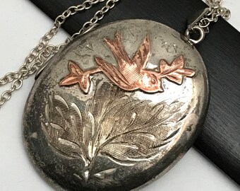 Antique Victorian Silver Locket . Antique Photo Pendant . Victorian Jewelry