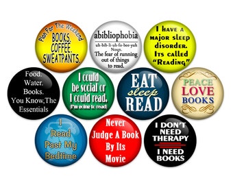 Book Lover - Bookworm - Librarian Pin Back 1 inch Button Or Magnet