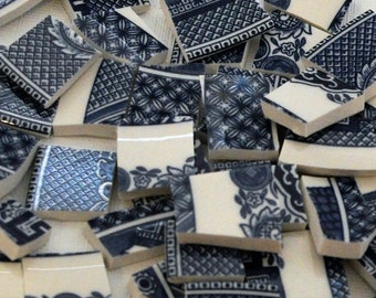 Mosaic Tiles - Broken China - Blue Willow -Transfer Ware - Recycled Plates - Set of 75