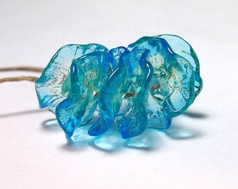Handmade Lampwork Glass flower beads - Fairy Flowers floral discs - Breeze
