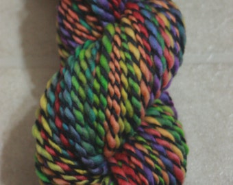 Handspun Yarn, Merino Wool / Rainbow Yarn / "Stained Glass" Colorway / Worsted Weight / 100 yards, 3.6 oz.