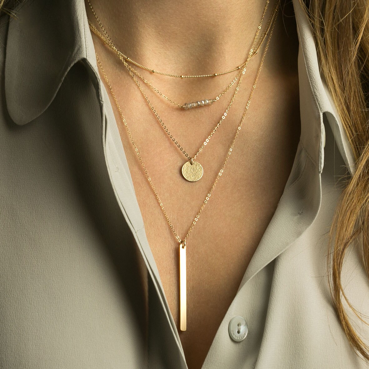 Set 940 Layering Necklaces: Gold Silver or Rose Dainty