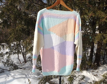 Pastel Sweater Colorblock Vintage Pullover Soft Pastel Goth Vintage 90s Sweater Slouchy Sweater Pastel goth Clothing Size Large Aesthetic