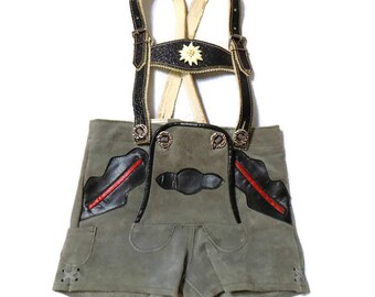 Vintage Echt Leder Toddler Boy's Gray Leather Lederhosen Shorts Size 80