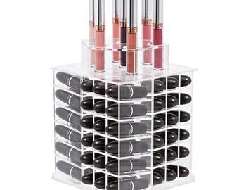 Spinning Lipstick Tower with Top Case- Makeup Organizer- Acrylic makeup organizer, spins 360 degrees, large capacity holds 72 lipsticks