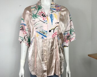 Vtg 80s avant garde Dupont Durant wearable art shirt top