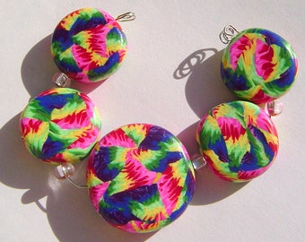 Spring Fling Artisan Polymer Clay Bead Set with Focal and 4 Beads