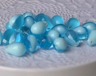 Glass Teardrop Beads- Czech beads, glass drop beads aqua blue 6x9mm pack of 25