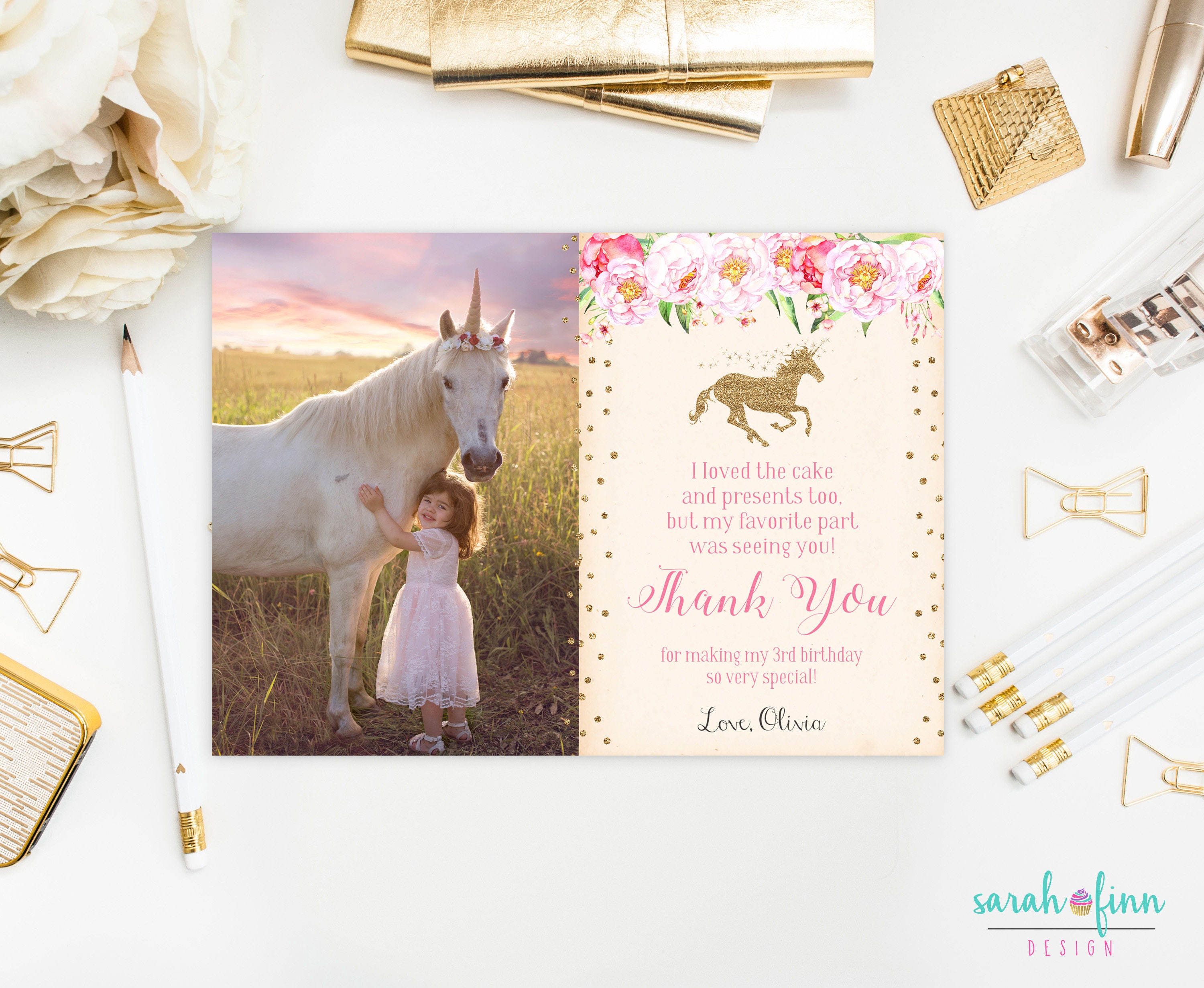 unicorn thank you card printable unicorn photo thank you card