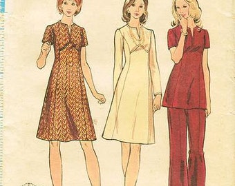 Sz 20 1/2 - Butterick 6846 - Vintage Half Size & Women's Split Jewel Neckline A-Line Dress , Tunic and Pants