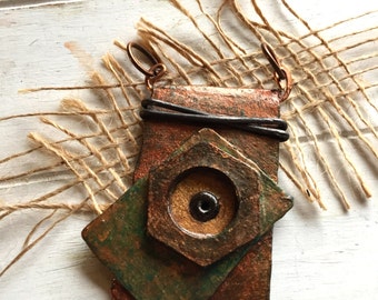 Mixed Metal Jewelry - Industrial Jewelry - Steampunk Pendant - Rustic Pendant - Gift for Her - Artisan Pendant - Mixed Media Pendant -OOAK