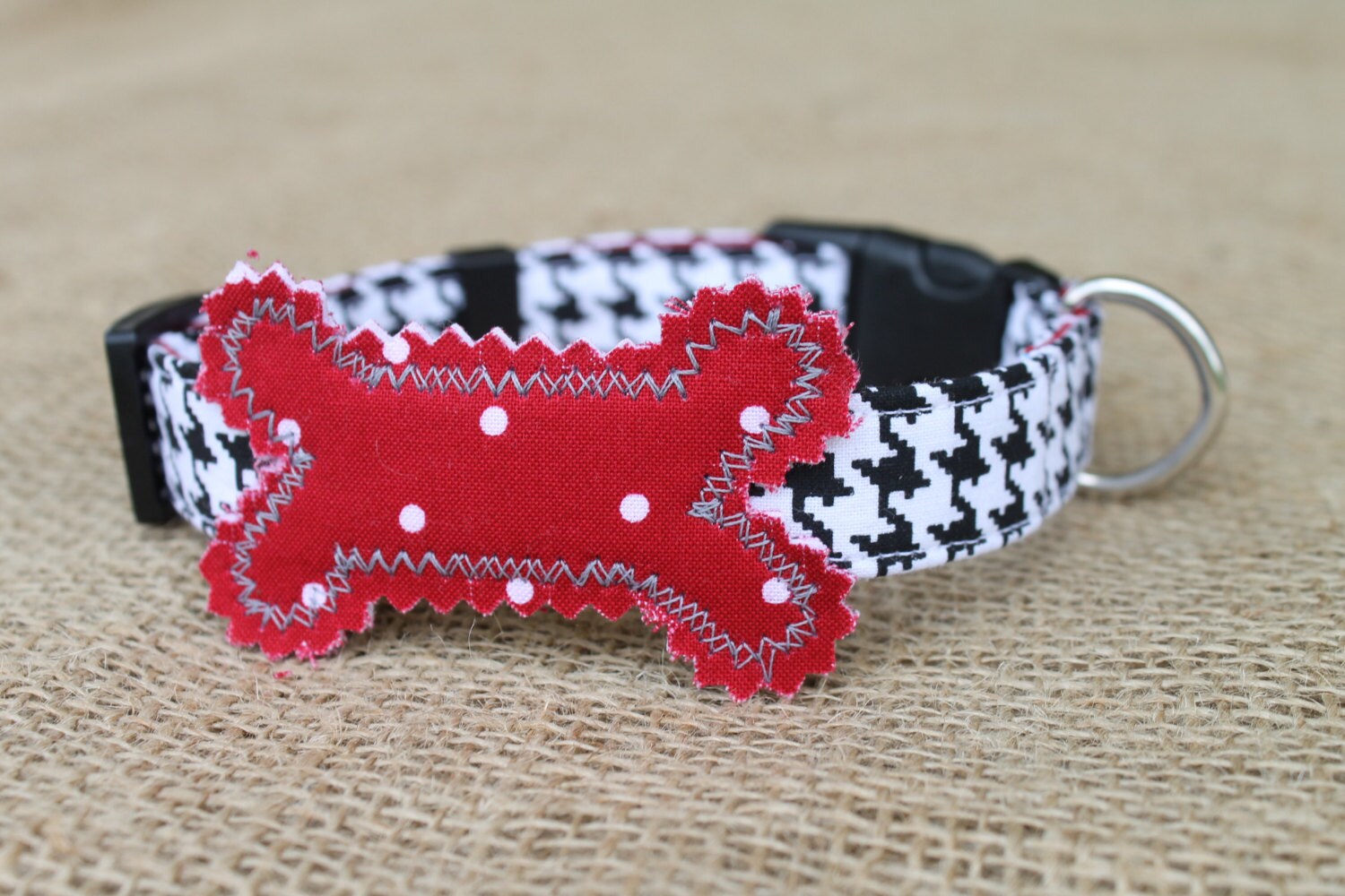 Team Dog Collar Football Team Houndstooth with Crimson Bone