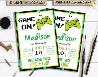INSTANT DOWNLOAD_Video Game Birthday Invitation, Video Game Invitation, Video Game Birthday, Gaming Party Invitation, Game Party,Digital,PDF