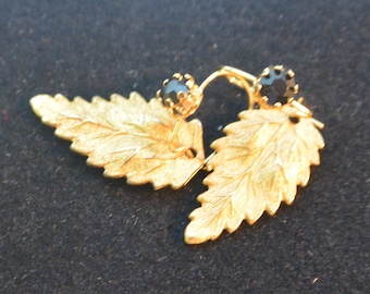 Miriam Haskell Leaf Earrings - Russian Gold, Swarovski Crystals - Free US Shipping - Vintage - Fabulous!