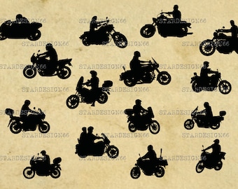 Digital SVG PNG JPG Bikers, motorcycle bike rider, vector, clipart, silhouette, instant download