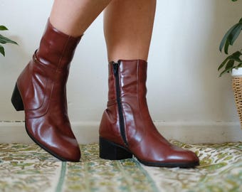 1980s geuine leather made in spain Brown leather booties ankle boots Uk6 EU39