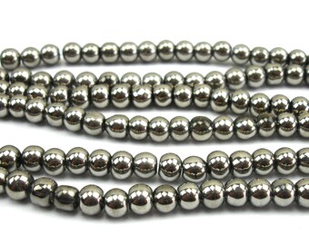 70 4 mm Silver metallic glass beads