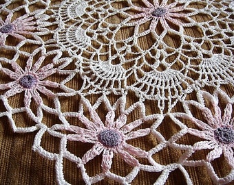 Pink Daisy Crocheted Doily Girls Room Doily Pink Doily