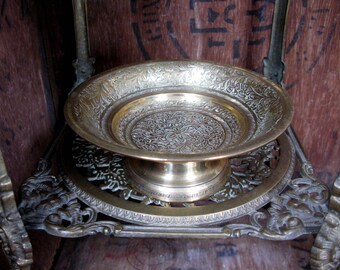 Brass Bowl, Engraved Brass Bowl, Vintage Brass Bowl, Vintage Brass, Pedestal Bowl, Indian Brass, Vintage Brassware, Small Bowl, Brass Dish