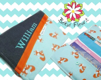Immunization booklet health cover personnalized prénom fox flanel
