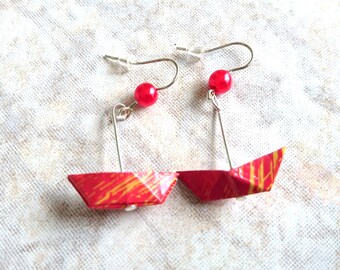 Earrings origami boat