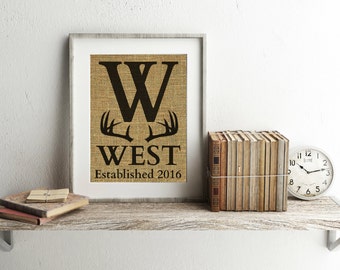 Personalized Country Wedding Gift - Deer Decor - Deer Wedding - Antler Print - Antler Decor - Country Wedding - Monogram Burlap Print