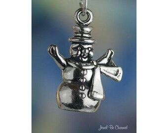 3D Sterling Silver Snowman Charm Winter Snow Frosty Snowmen Solid .925