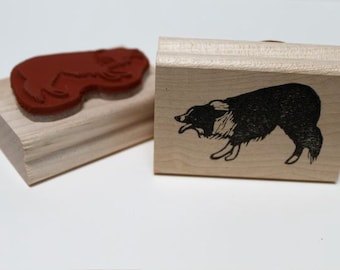Border Collie Crouch Rubber Stamp