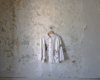Vintage Golf Cardigan - White Embroidered Sweater - Golfer Sweater - 60s 1960s