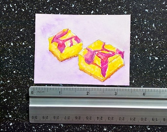 ORIINAL ACEO food illustration | Cheesecake with Raspberry Syrup