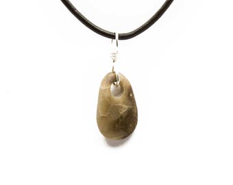 Petoskey Stone Necklace Matte Petoskey Stone Jewelry Pendant Michigan Coral Fossil Beach Stone Leather Silver Gift for Women Her ET224
