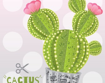 Instant DIY Download Articulated Paper Doll, Cactus Paper Puppet, Cactus Wall Art, Cactus Print Mother’s Day Gift, Gift for Succulent Lovers