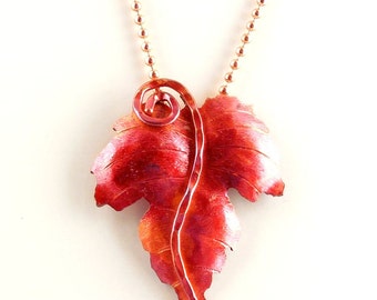 Copper Maple Leaf Pendant Necklace, Copper Necklace, Leaf Jewelry, Nature Inspired, Gifts, Fall Jewelry