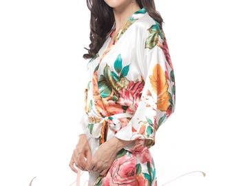 Sale! Satin Floral Robe, Bridesmaid Robes, Bridesmaid Gift, Bridal Robe, Bridesmaid Gifts, Satin Robes, Wedding Robes