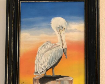 Original Acrylic Painting "Perched Pelican" by Cecily Emond