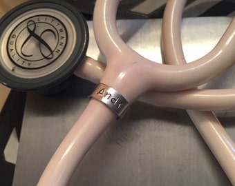 Hand Stamped Silver (Aluminum) Personalized Stethoscope ID Tag
