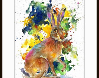 Watercolor Painting Print - 'RABBIT ' - Fall home decor and wall art -Art Print 095