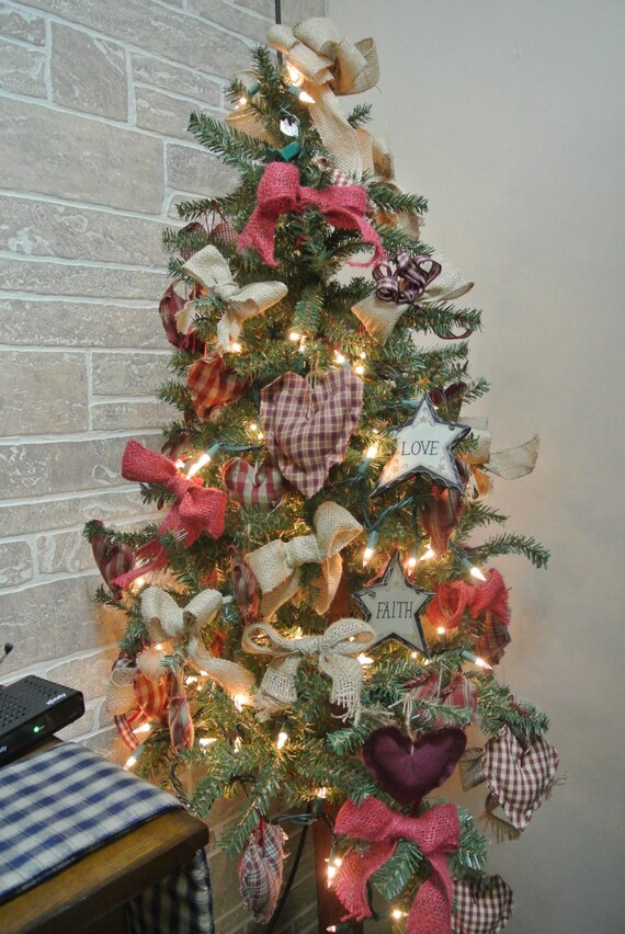 4ft Primitive Christmas Tree with 45 Ornaments and Bows